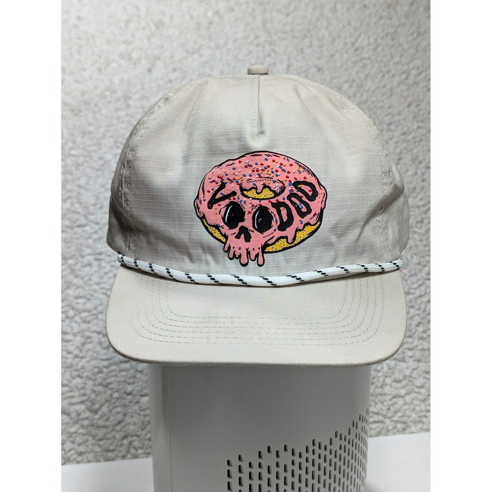 Voodoo Doughnut Mens Hat Ripstop Rope Snapback Pink Skull Donut Tan Beige OSFM
